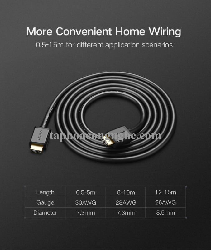 Ugreen 10114 30M màu Đen Cáp tín hiệu HDMI chuẩn 1.4 hỗ trợ phân giải 4K * 2K HD104 30010114